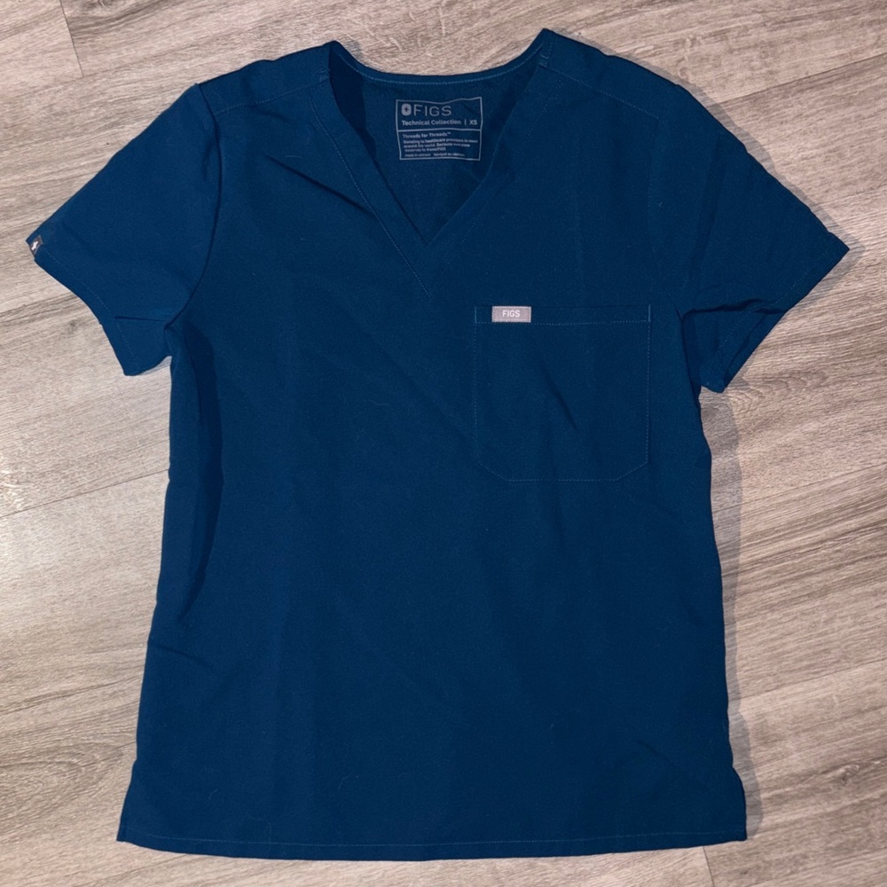 Figs Deep Reef Blue Scrub Top XS